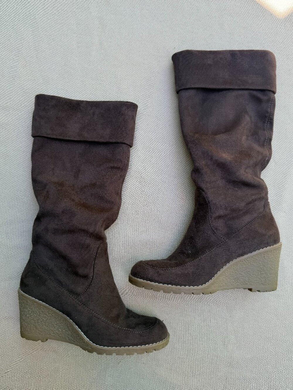 Bass Y2K Slouchy Brown Faux Suede Wedge Boots